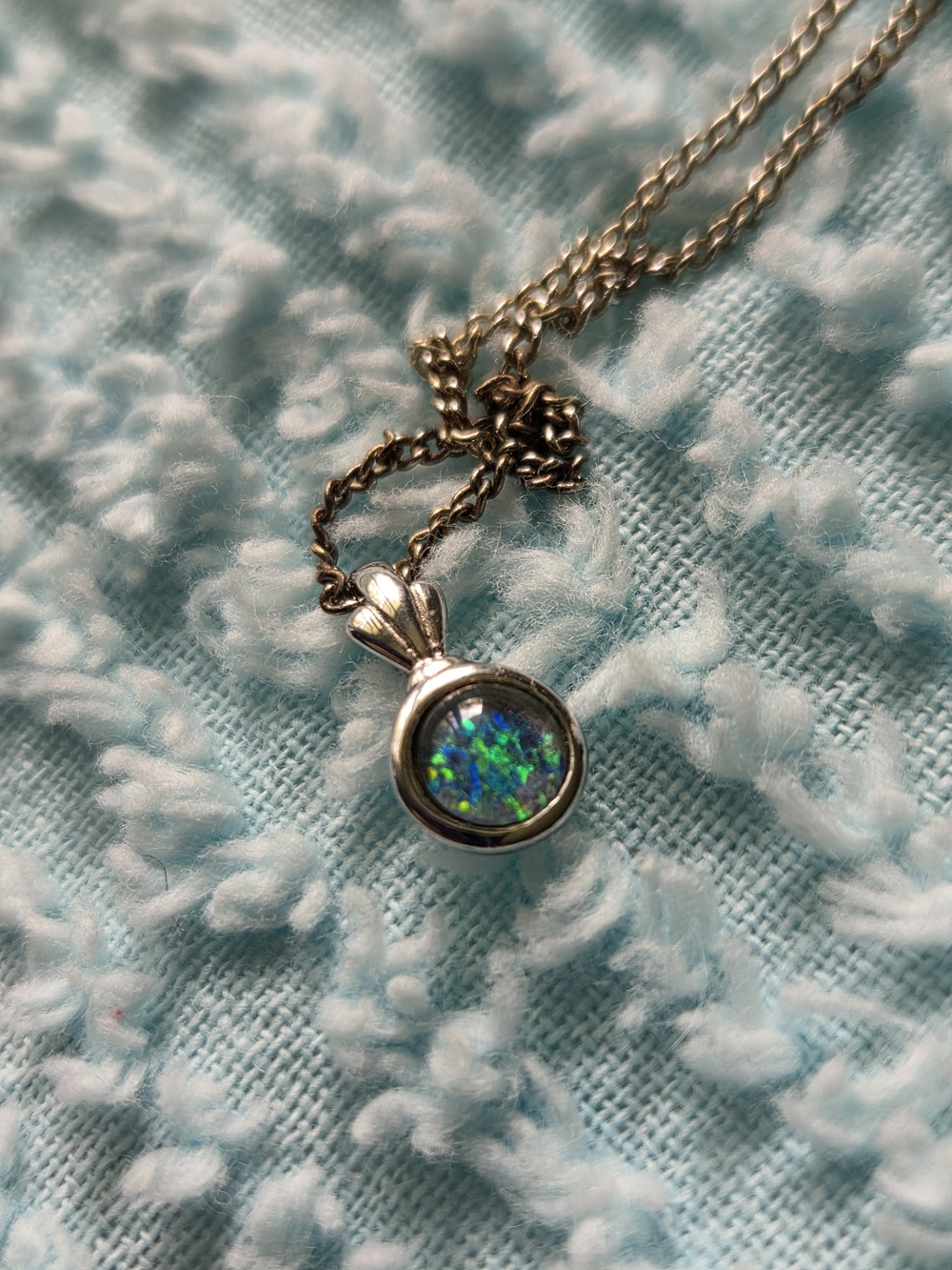Sterling Pendant Necklace with Blue-Green Opal Disc